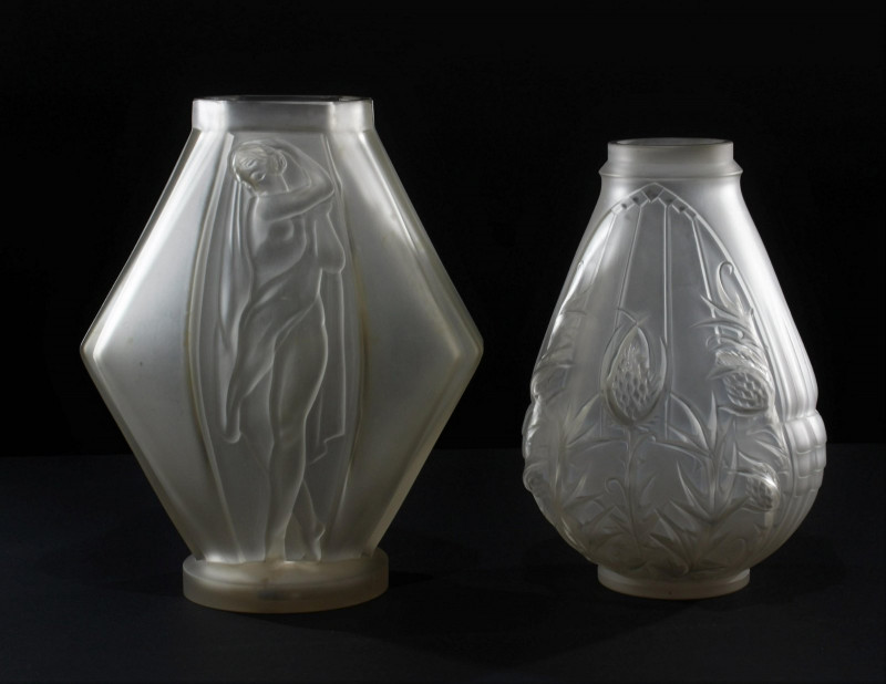 Etling - 2 Art Deco Glass Vases, 1930