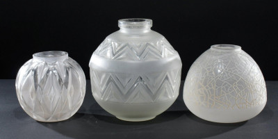 3 French Art Deco Glass Vases - Etling, Hunebelle