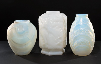 3 Art Deco Opaline Glass Vases
