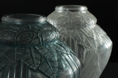 2 Near Pairs of A. Hunnebelle Glass Vases, 1930