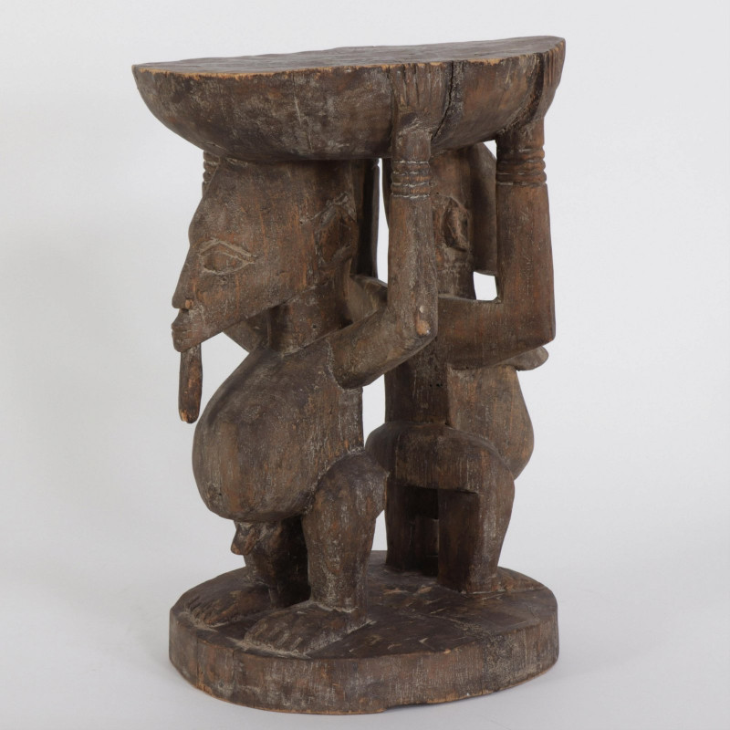 African Carved Wooden "Caryatid" Stool