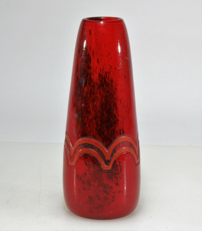 Legras - Deco Etched Red Glass Vase, 1930