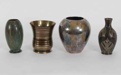 4 Ikora / WMF Patinated Metal Vases, 1930
