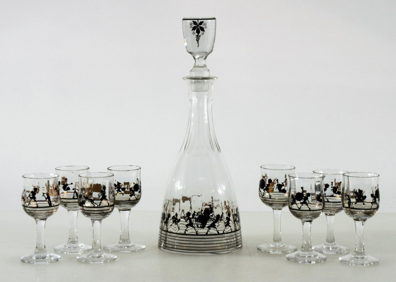 9-Pc. Secessionist Enameled Glass Cordial Set
