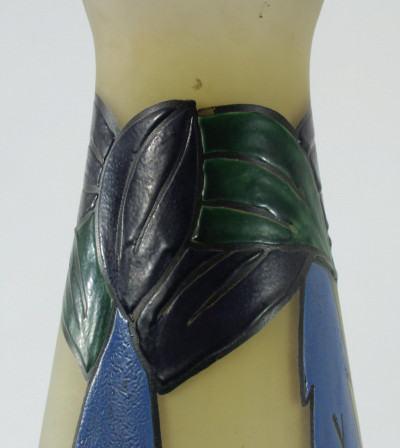Leune Deco Enameled Frosted Glass Vase, 1930