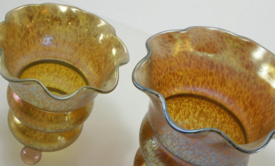Loetz - 2 Czechoslovakia Iridescent Glass Vases