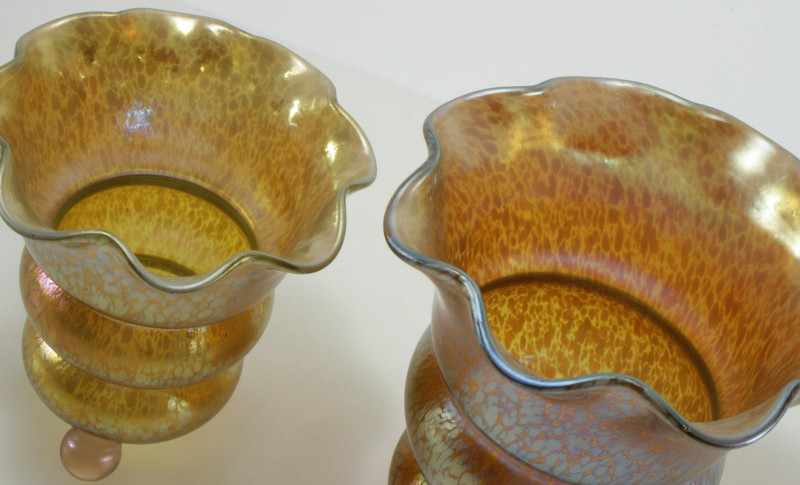 Loetz - 2 Czechoslovakia Iridescent Glass Vases