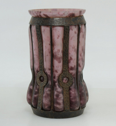 Image for Lot Attr. A. Delatte - Deco Iron Mounted Glass Vase