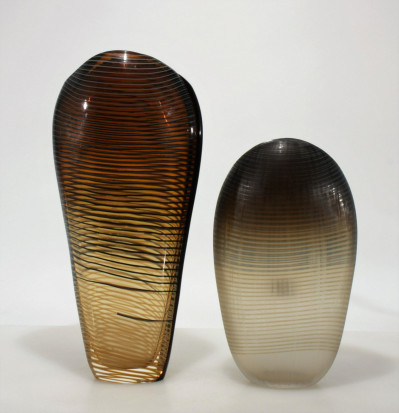 Image for Lot Antonio Da Ros - 2 Etched Glass Vases, 1980