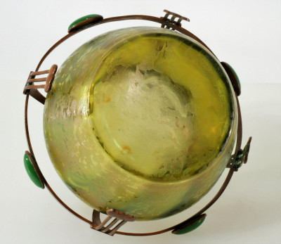 Austrian Copper Mounted Iridescent Glass Bowl