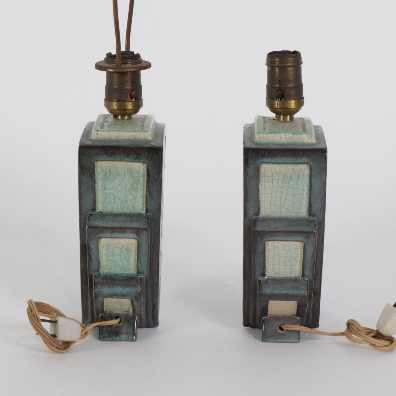 Pair Art Deco Ceramic Lamps, Guhl