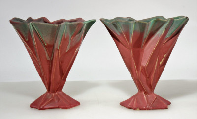 Muncie - Pair Art Deco Ruba Rombic Vases