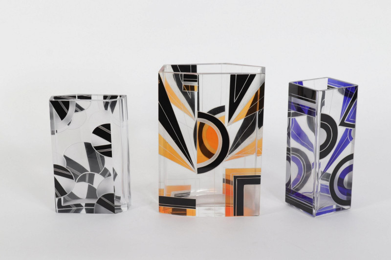 Group of Czech Art Deco Enameled Vases
