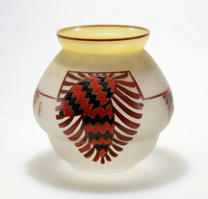 Leune - Enameled Frosted Art Glass Vase, 1930