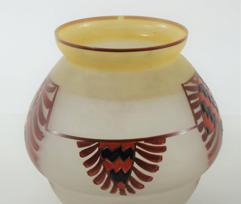 Leune - Enameled Frosted Art Glass Vase, 1930