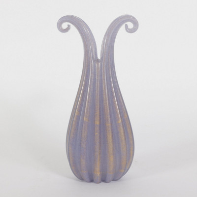 Image for Lot Ercole Barovier - Gilt Purple Ribbed Vase, 1950