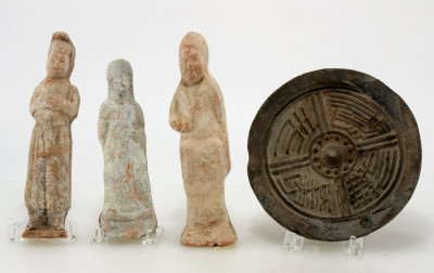 3 Chinese Neolithic Ceramic Figures & Seal