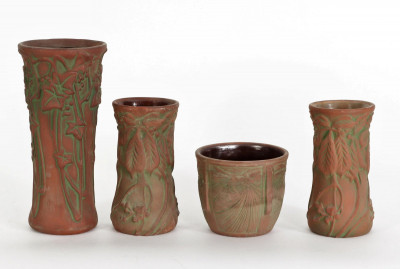 Peters & Reed - 3 Moss Aztec Vases & Planter
