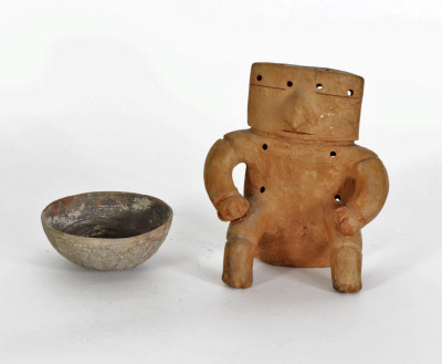 Image for Lot Pre-Columbian Ceramic Figure & Bowl
