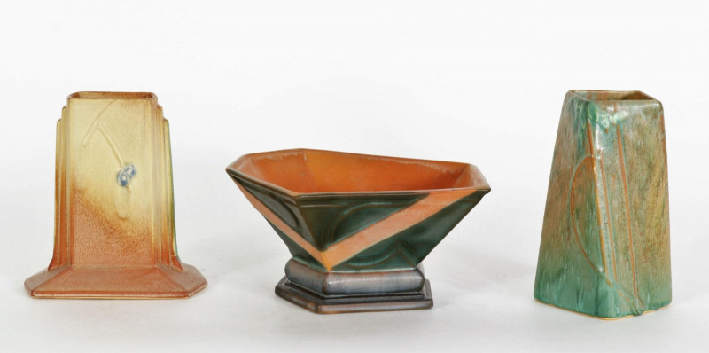Roseville - 2 Futura Pottery Vases & Bowl, 1930