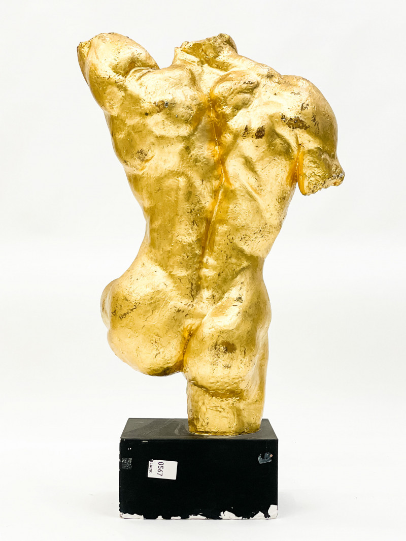 Gold Sculpture of Male Nude Torso in Classical-Style
