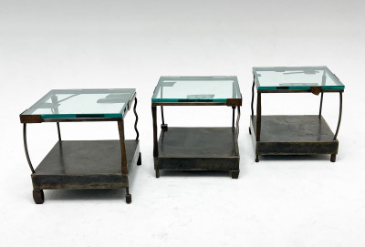 Image for Lot Set of 3 Metal and Glass Side Tables