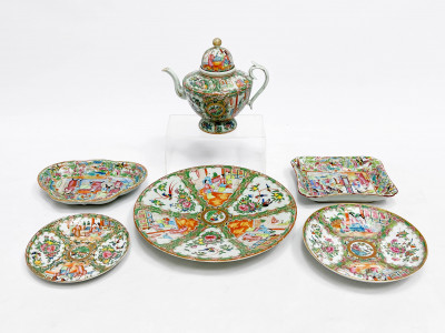 Chinese Famille Rose Dishes, Charger, Teapot