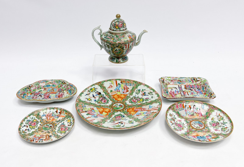 Chinese Famille Rose Dishes, Charger, Teapot