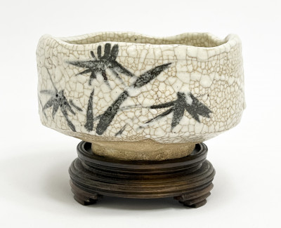 Image for Lot Japanese Shino ware Tea Bowl (Chawan) with Bamboo Decoration