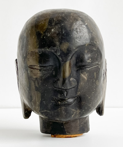 Image for Lot Chinese Carved and Painted Stone Head of a Luohan