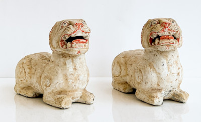 Image for Lot Pair of Chinese Painted Pottery Figures of Lions