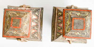 Pair of Chinese Painted Pottery Vessels and Covers, Fanghu