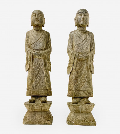 Image for Lot Two Chinese Stone Figures of Luohans