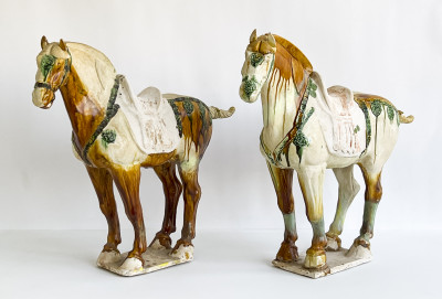 Image for Lot Two Chinese Sancai Glazed Caparisoned Horses