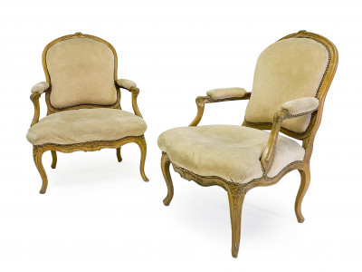 Image for Lot Pair of Louis XV Carved Beechwood Fauteuils