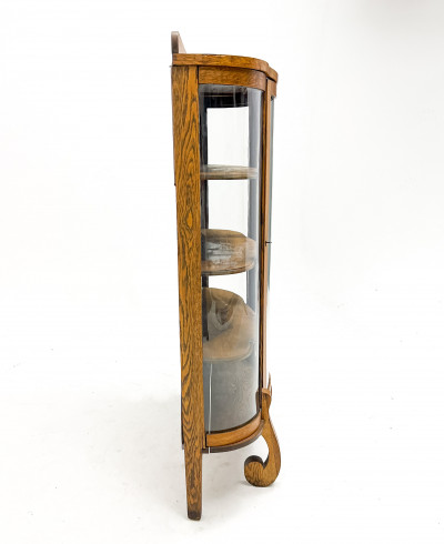 Victorian Oak Bow-Front Curio Cabinet