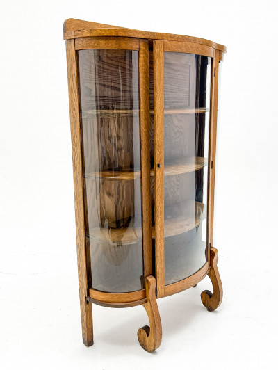 Victorian Oak Bow-Front Curio Cabinet