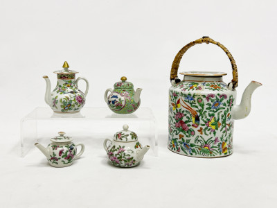 Assortment of 5 Chinese Porcelain Teapots