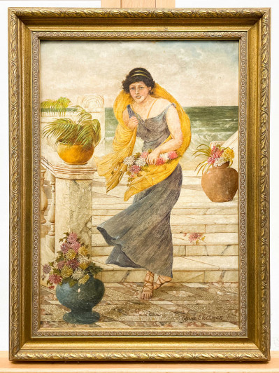 Oliver Stockman - Portrait of Woman with Flowers by the Sea