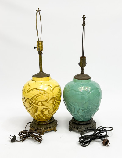 Two Late Art Deco Glazed Ceramic Lamps