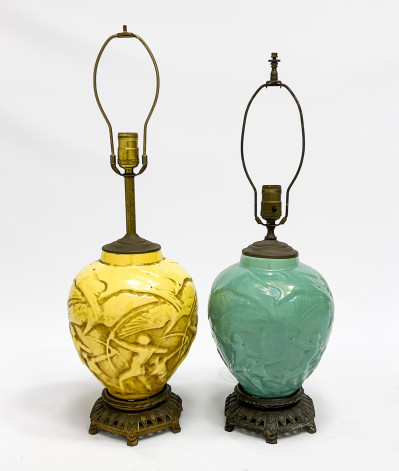 Two Late Art Deco Glazed Ceramic Lamps