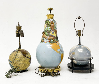 Three Globe Theme Glass And Ceramic Table Lamps