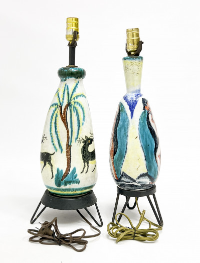 Two Polychrome Glazed Ceramic Table Lamps