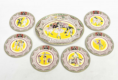 Dame Laura Knight for Clarice Cliff Bizarre Ware Plates and Platter