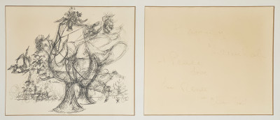 Chaim Gross - Hand Written Holiday Note with 2 Works