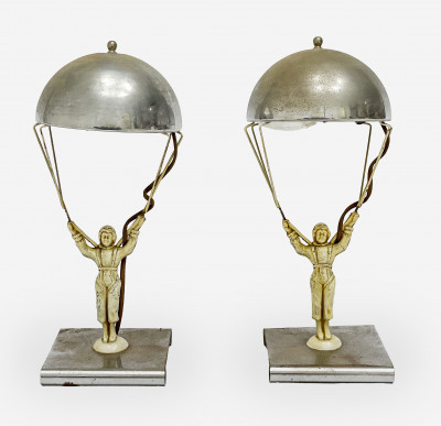 Two Art Deco Style Mixed Media Table Lamps