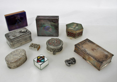 Image for Lot 10 Metal Enamel and Glass Trinket Boxes