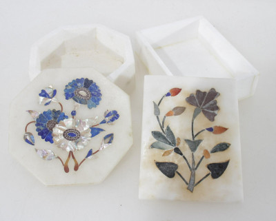 8 Inlaid Stone & Marble Trinket Boxes