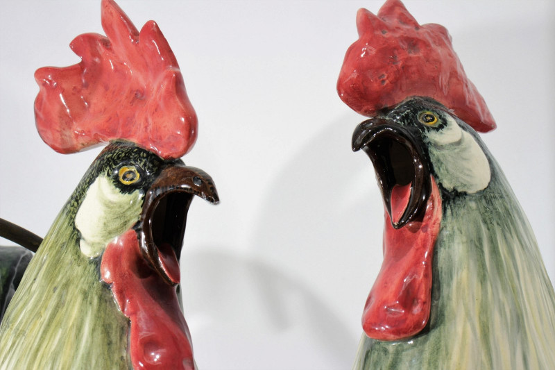Pair of Italian Ceramic Roosters as Table Lamps
