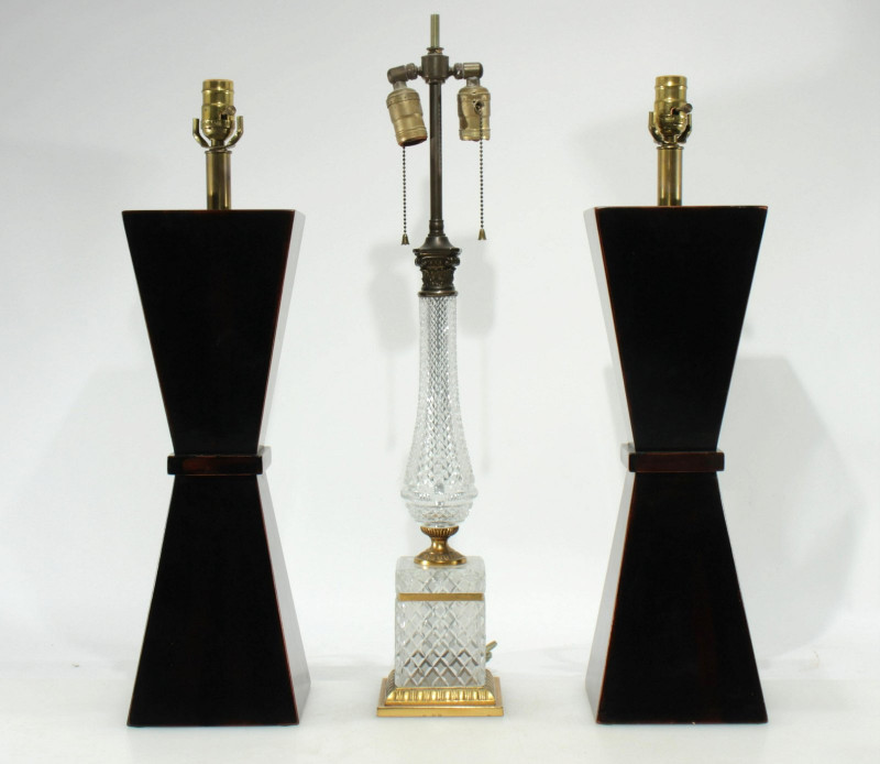 Pair Chinese Style Stained Lamps & Cut Glass Lamp